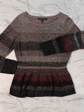 White House Black Market Peplum Metallic Striped Sweater Large